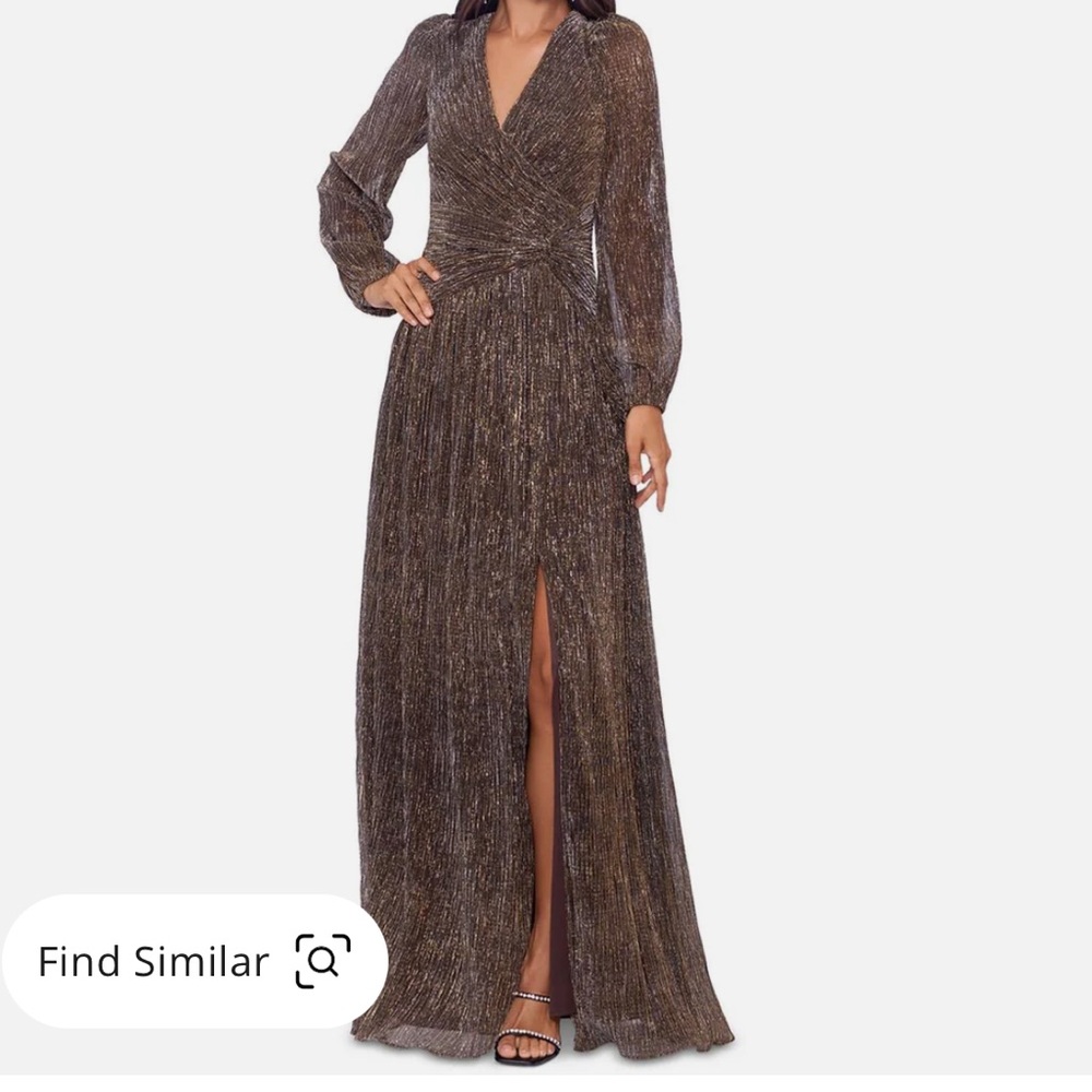 XSCAPE metallic long sleeve dress